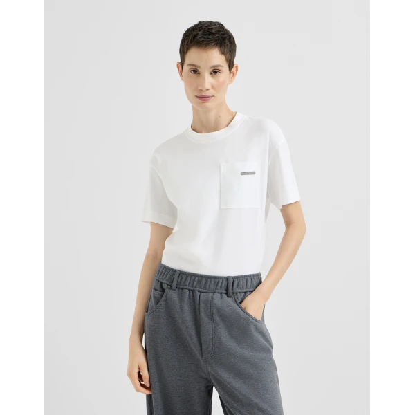 Brunello Cucinelli Cotton jersey T-shirt in White Top, view 2