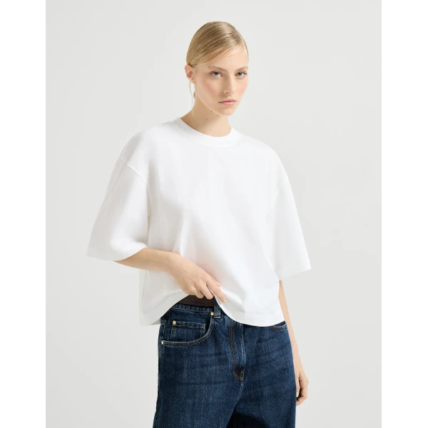Brunello Cucinelli Cotton jersey T-shirt in White Top, view 2