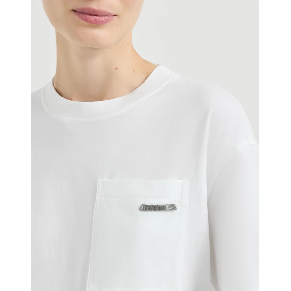 Brunello Cucinelli Cotton jersey T-shirt in White Top, view 4