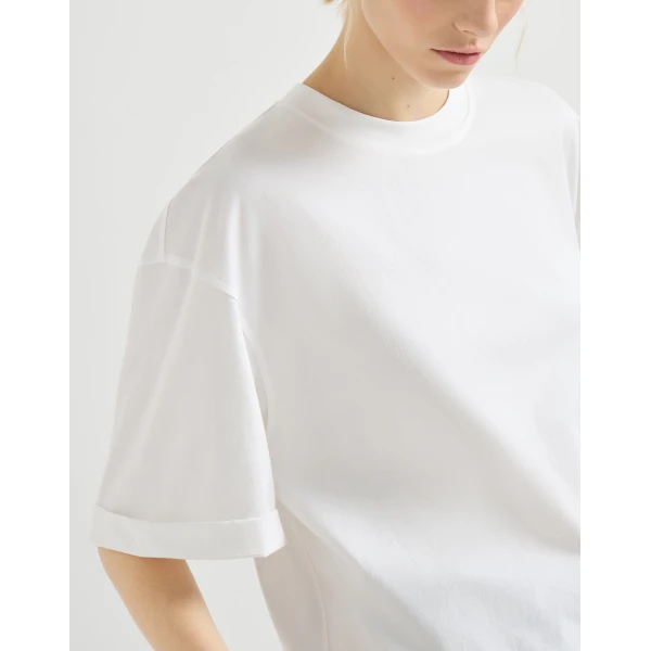 Brunello Cucinelli Cotton jersey T-shirt in White Top, view 4