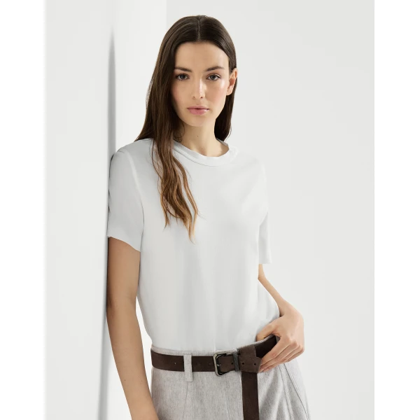 Brunello Cucinelli Cotton jersey T-shirt in White Top, view 5