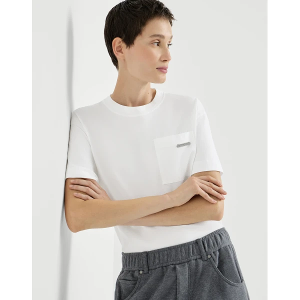 Brunello Cucinelli Cotton jersey T-shirt in White Top, view 5