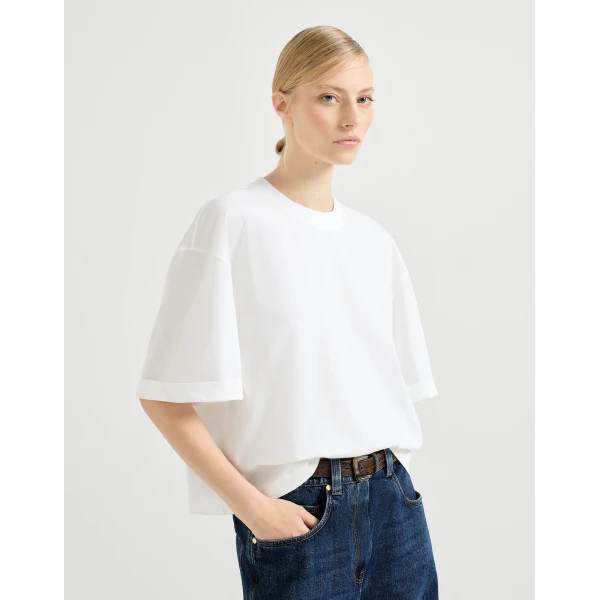 Brunello Cucinelli Cotton jersey T-shirt in White Top, view 5