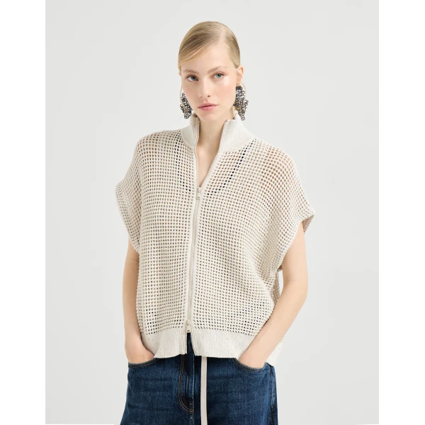Brunello Cucinelli Cotton net cardigan in Oat, view 2