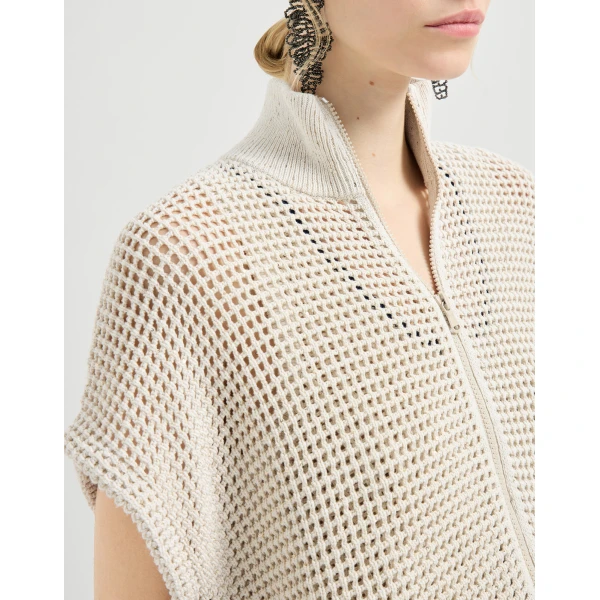 Brunello Cucinelli Cotton net cardigan in Oat, view 4