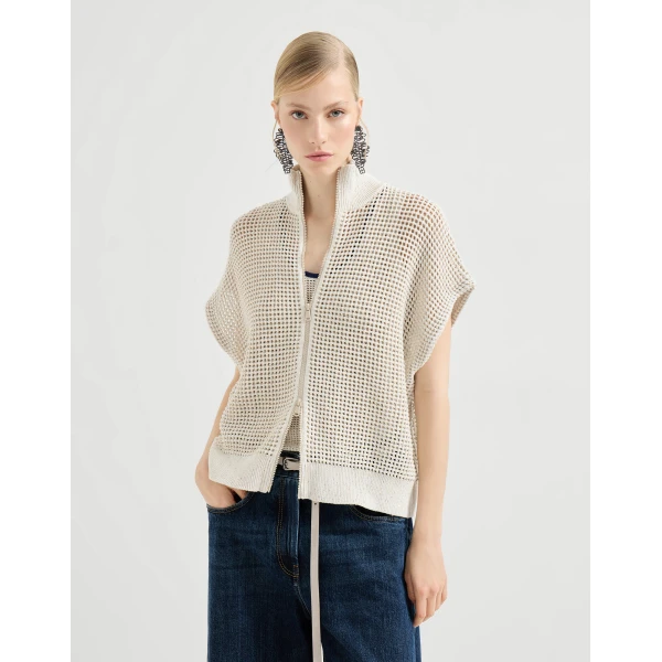 Brunello Cucinelli Cotton net cardigan in Oat, view 5