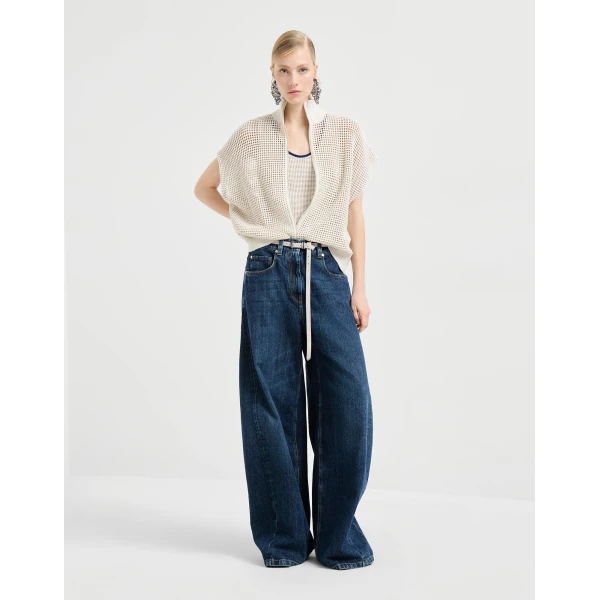Brunello Cucinelli Cotton net cardigan in Oat, view 6