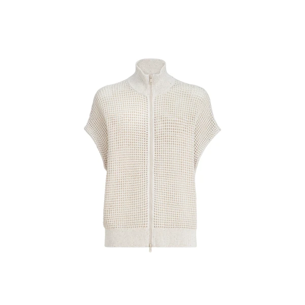 Brunello Cucinelli Cotton net cardigan in Oat