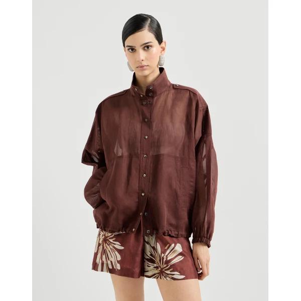Brunello Cucinelli Cotton organza outerwear jacket in Bordeaux, view 2