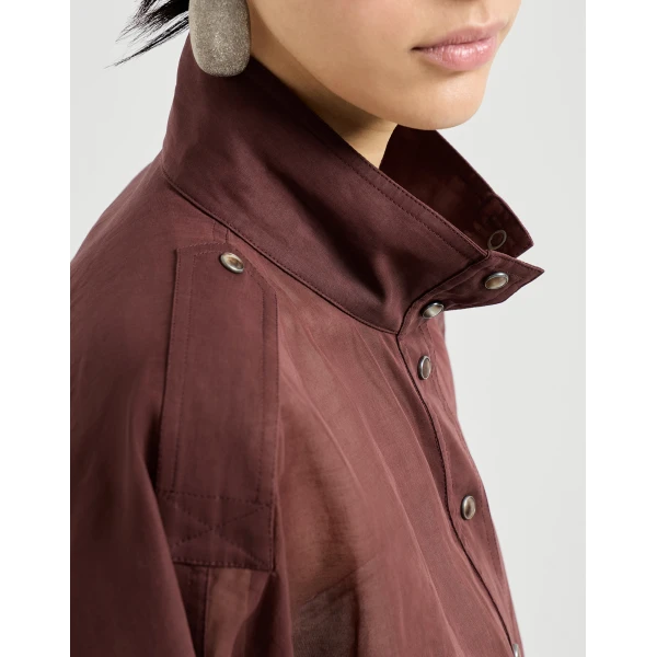 Brunello Cucinelli Cotton organza outerwear jacket in Bordeaux, view 4