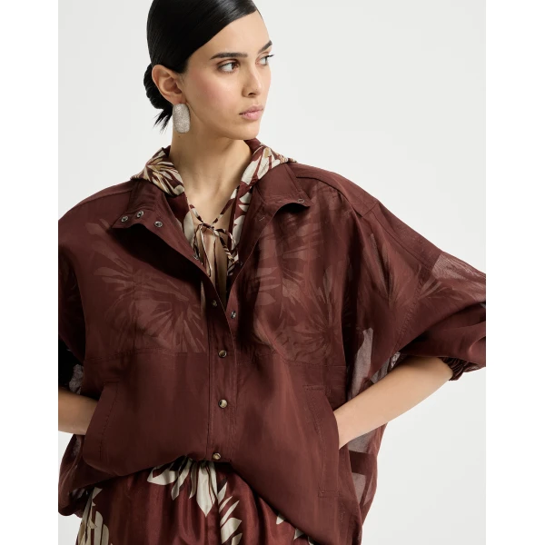 Brunello Cucinelli Cotton organza outerwear jacket in Bordeaux, view 5