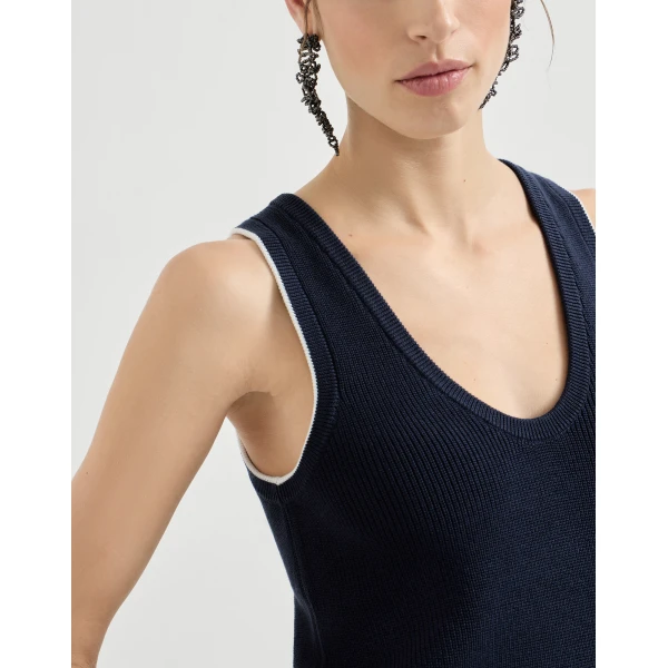 Brunello Cucinelli Cotton ribbed knit top in Blue, view 4