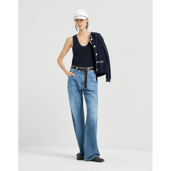 Brunello Cucinelli Cotton ribbed knit top in Blue, view 6