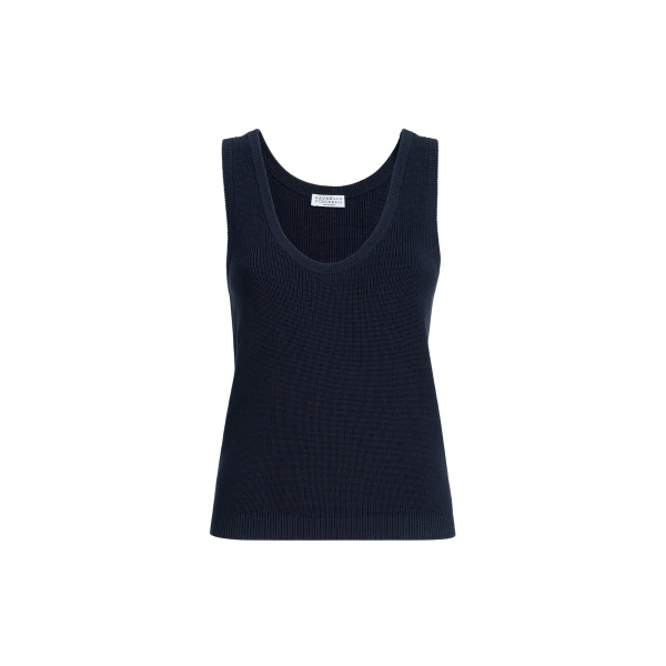 Brunello Cucinelli Cotton ribbed knit top in Blue