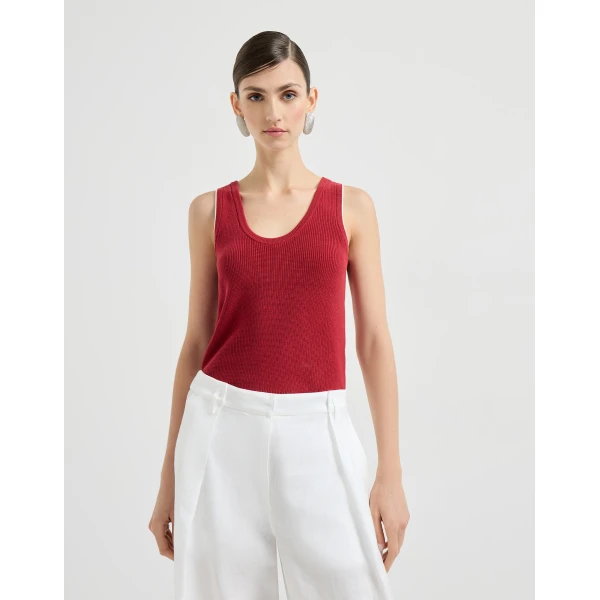 Brunello Cucinelli Cotton ribbed knit top in Ruby, view 2