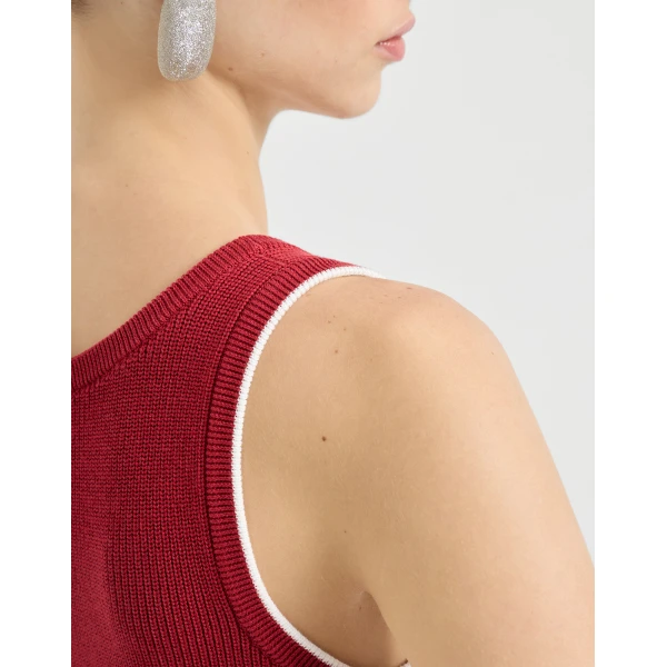 Brunello Cucinelli Cotton ribbed knit top in Ruby, view 4