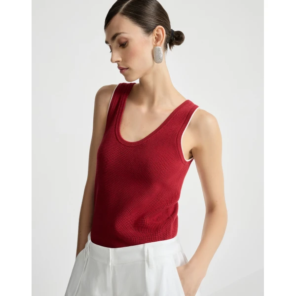 Brunello Cucinelli Cotton ribbed knit top in Ruby, view 5