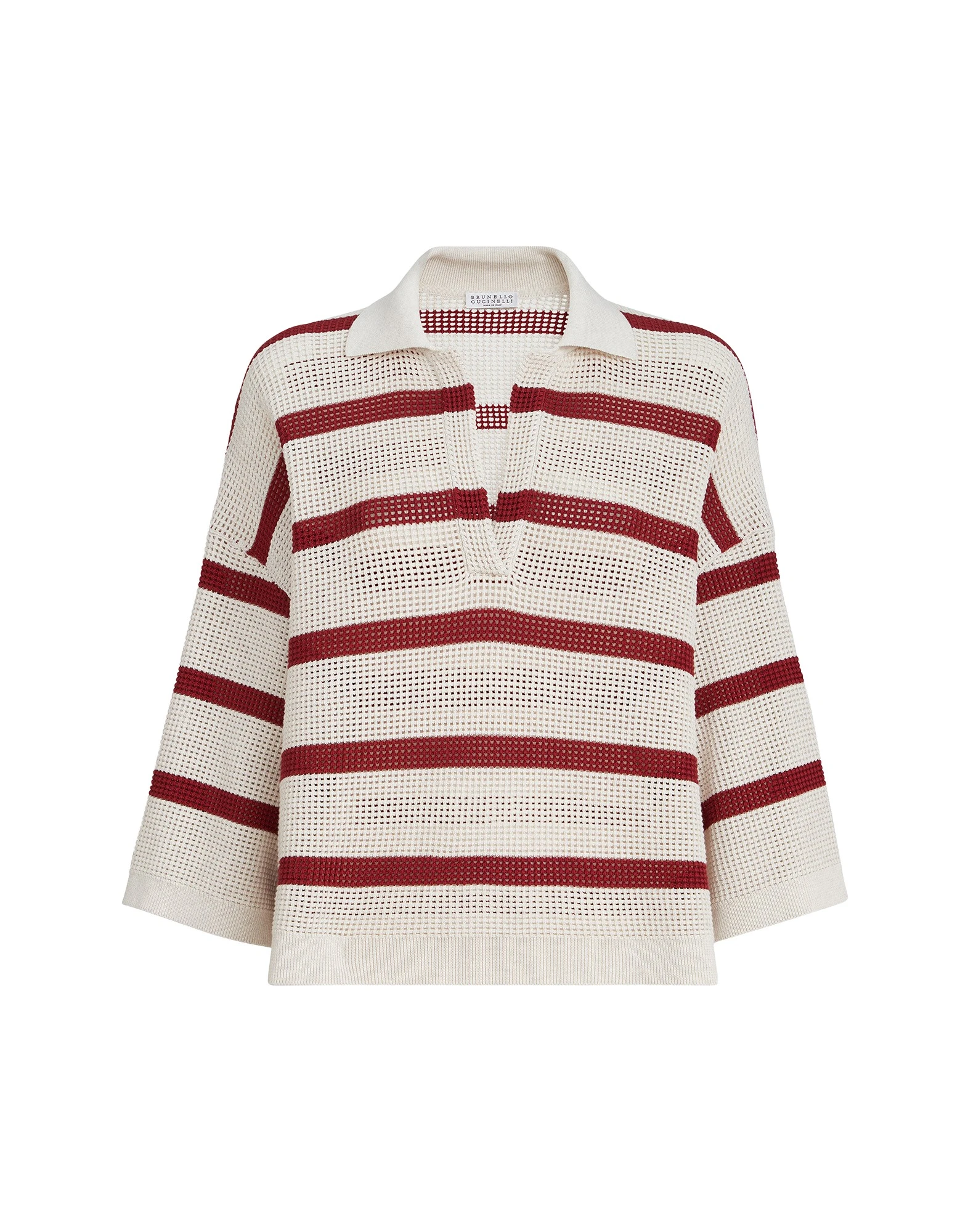 Brunello Cucinelli Cotton striped net knit polo shirt