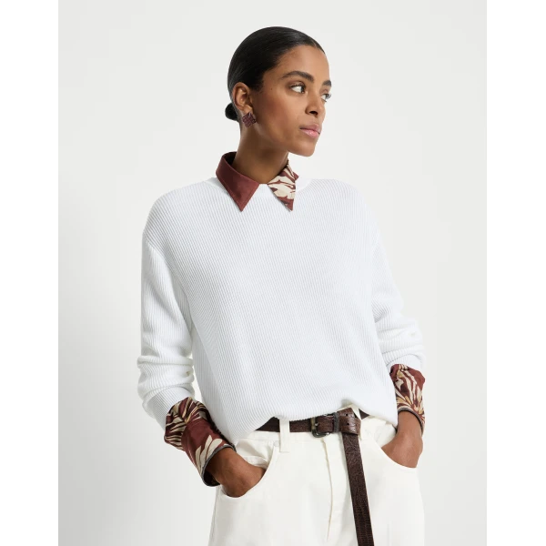 Brunello Cucinelli Cotton sweater in White, view 5