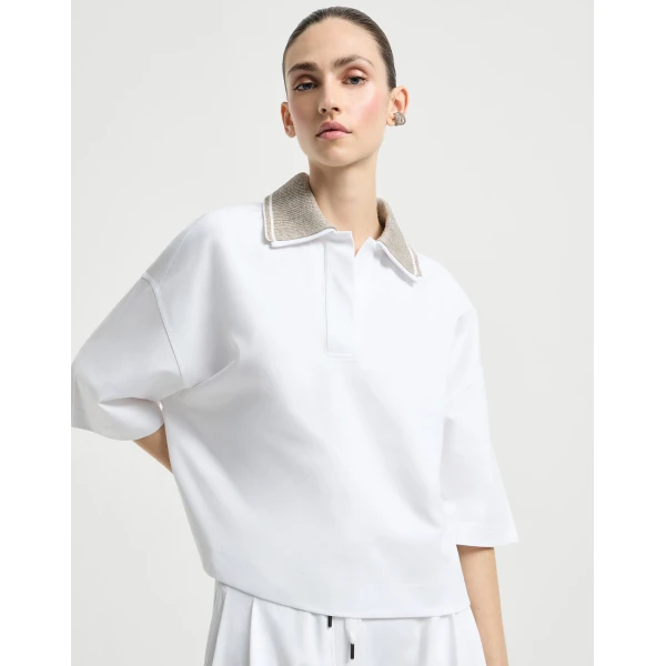 Brunello Cucinelli Couture interlock polo shirt in White, view 5