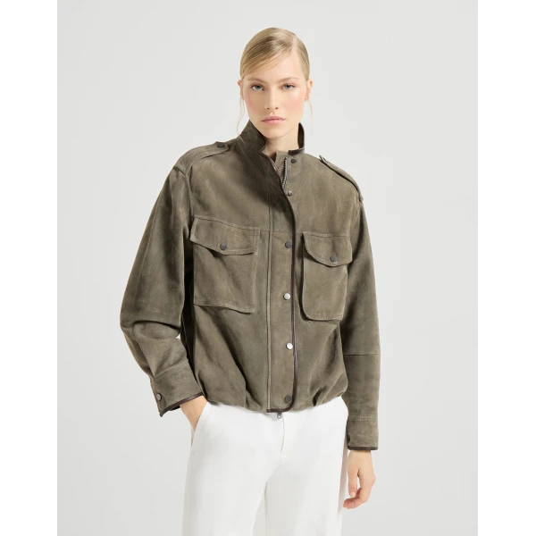 Brunello Cucinelli Couture suede outerwear in Khaki Jacket, view 2