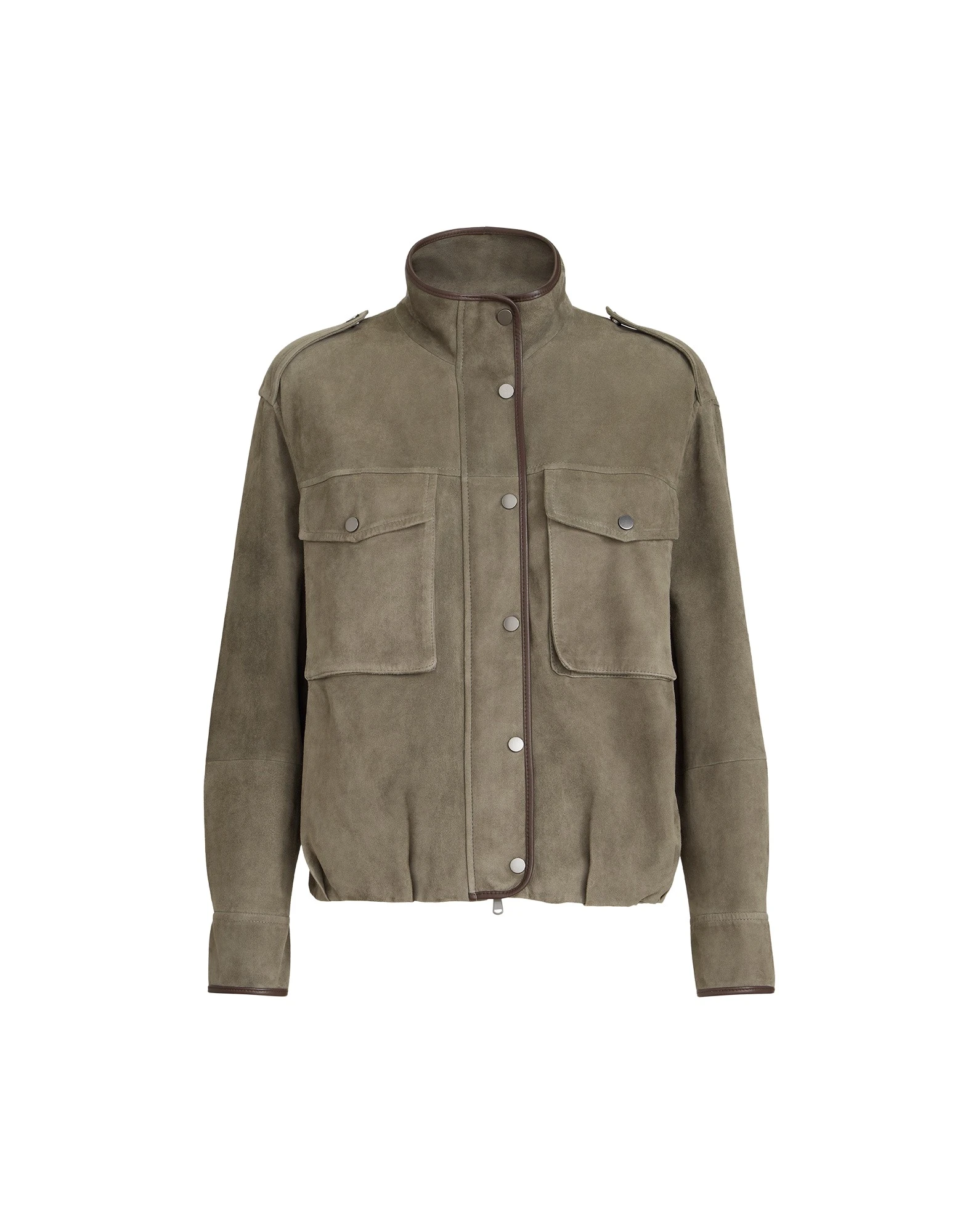 Couture suede outerwear in Khaki