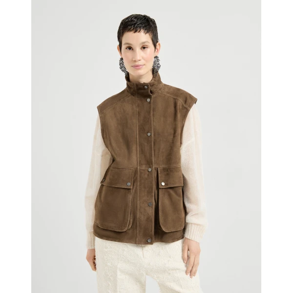 Brunello Cucinelli Couture suede vest in Brown, view 2
