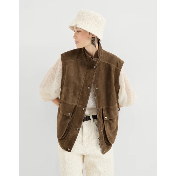 Brunello Cucinelli Couture suede vest in Brown, view 5