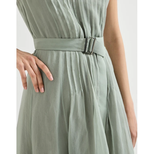 Brunello Cucinelli Crispy silk dress with monili in Mint Green, view 4