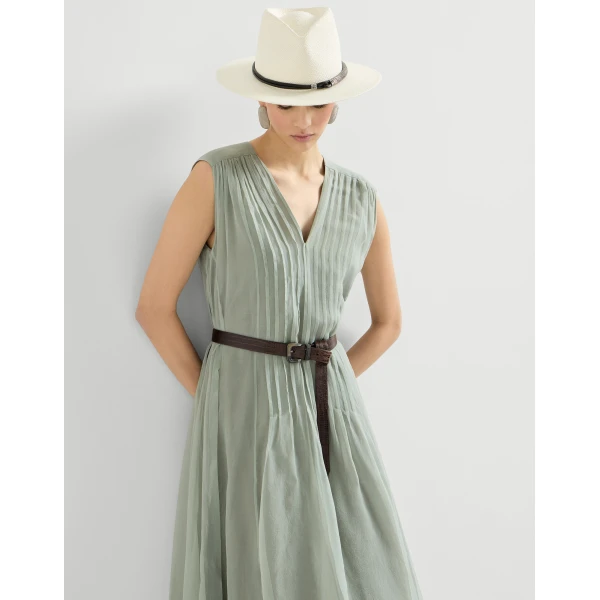 Brunello Cucinelli Crispy silk dress with monili in Mint Green, view 5