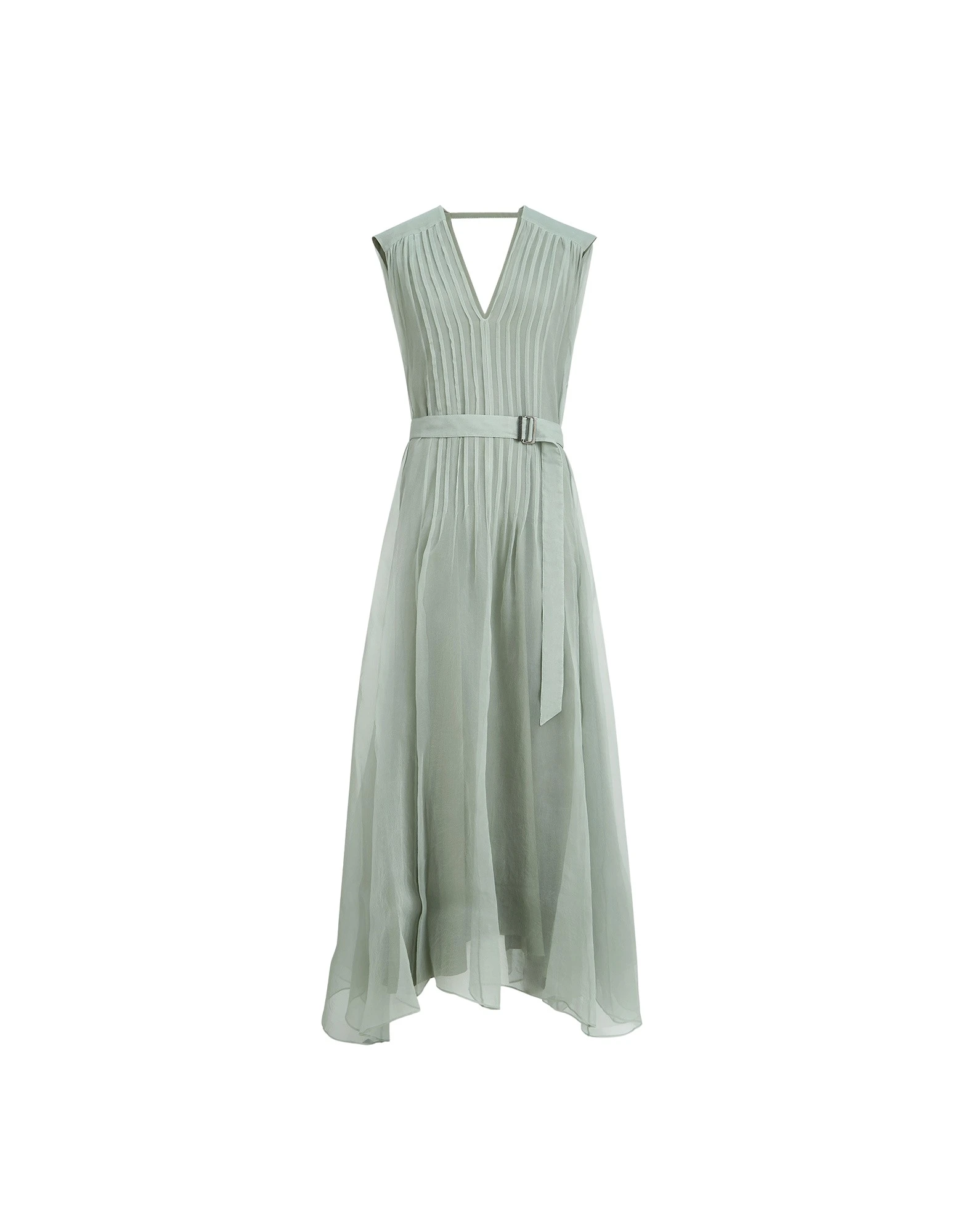 Brunello Cucinelli Crispy silk dress with monili in Mint Green