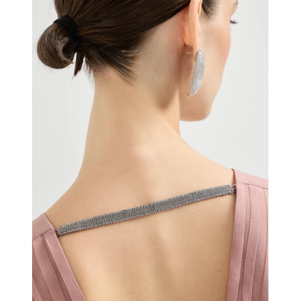 Brunello Cucinelli Crispy silk dress with monili in Pink, view 4