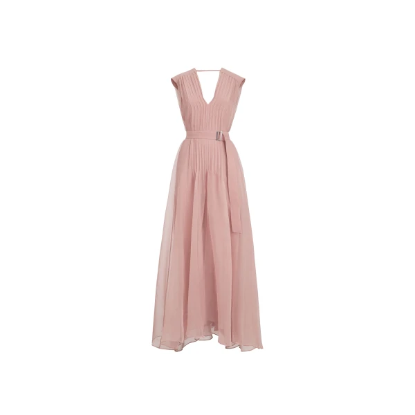 Brunello Cucinelli Crispy silk dress with monili in Pink