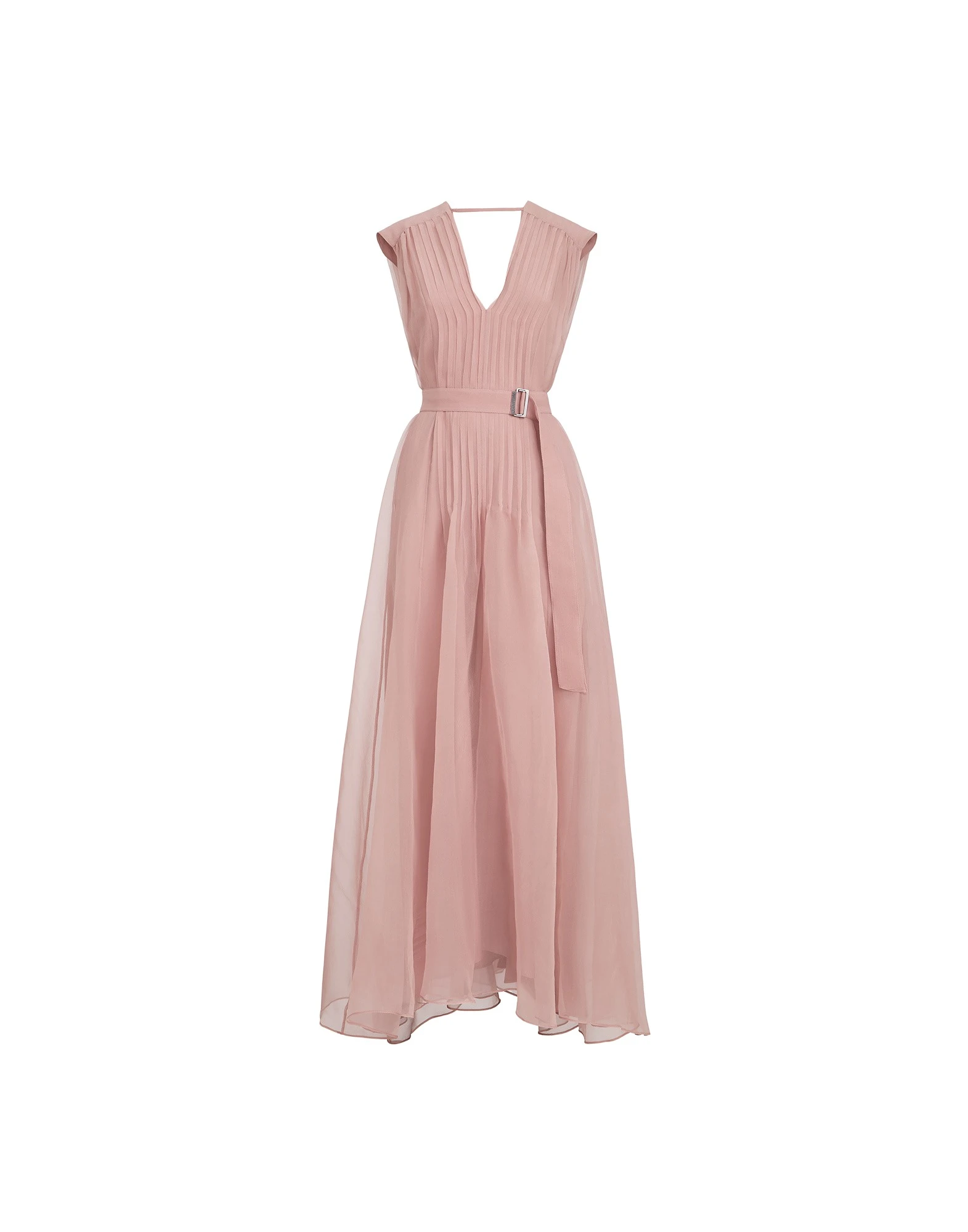 Brunello Cucinelli Crispy silk dress with monili in Pink