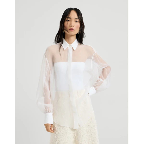 Brunello Cucinelli Crispy silk shirt in White, view 2