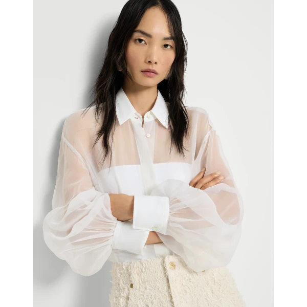 Brunello Cucinelli Crispy silk shirt in White, view 5