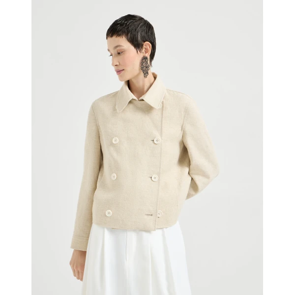 Brunello Cucinelli Crop caban jacket with monili in Beige, view 2