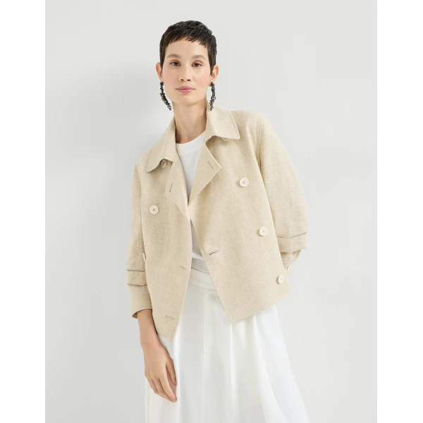 Brunello Cucinelli Crop caban jacket with monili in Beige, view 5
