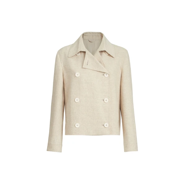 Brunello Cucinelli Crop caban jacket with monili in Beige