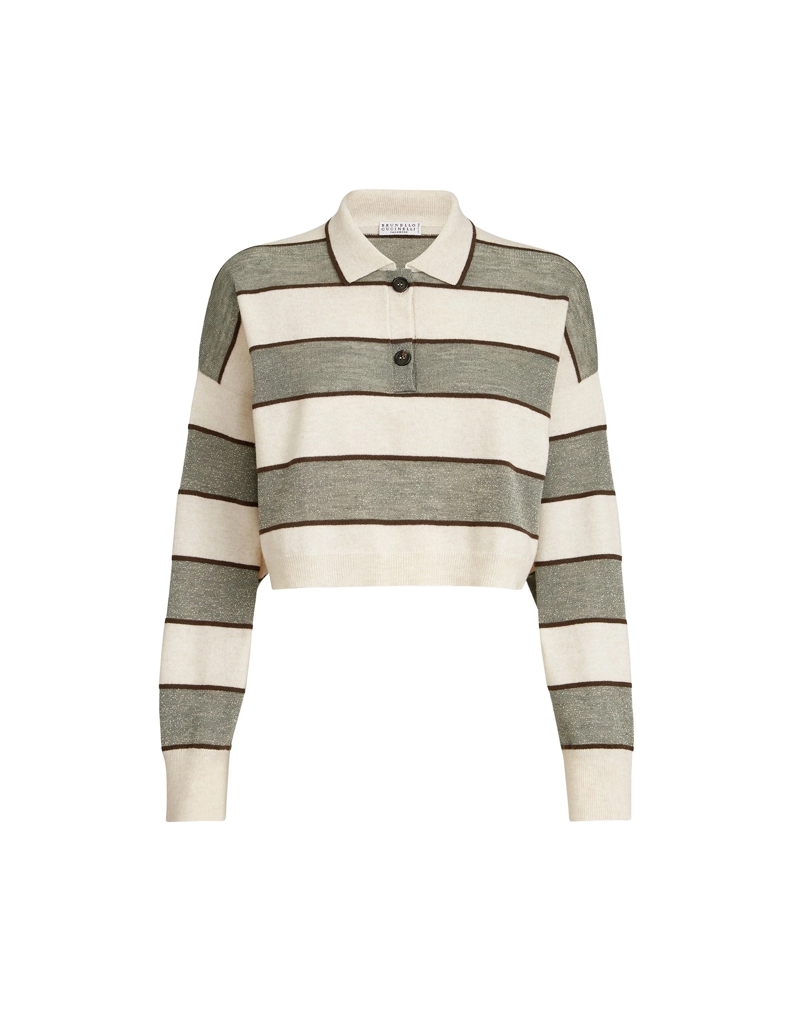 Brunello Cucinelli Cropped knit polo with sparkling stripes