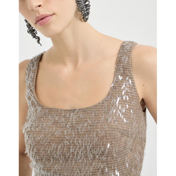 Brunello Cucinelli Cropped top with dazzling embroidery in Rope, view 4