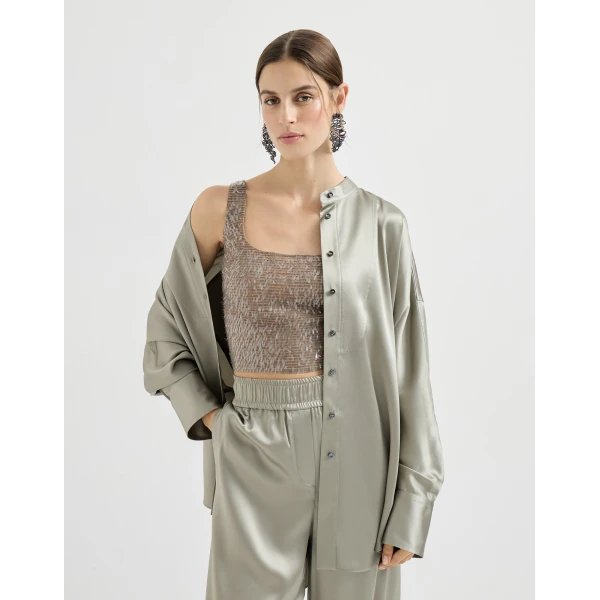 Brunello Cucinelli Cropped top with dazzling embroidery in Rope, view 5
