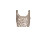 Brunello Cucinelli Cropped top with dazzling embroidery in Rope