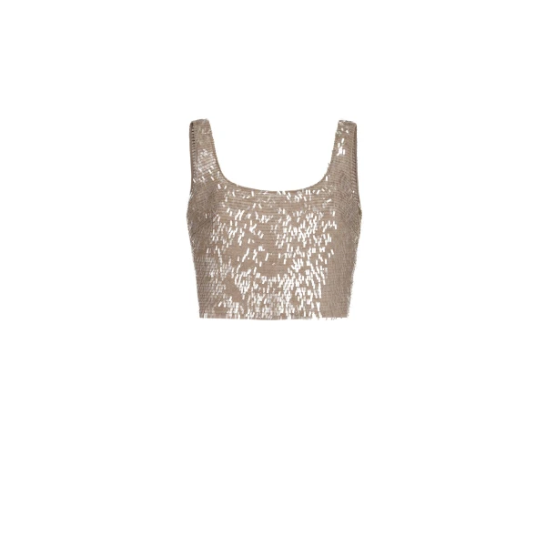 Brunello Cucinelli Cropped top with dazzling embroidery in Rope
