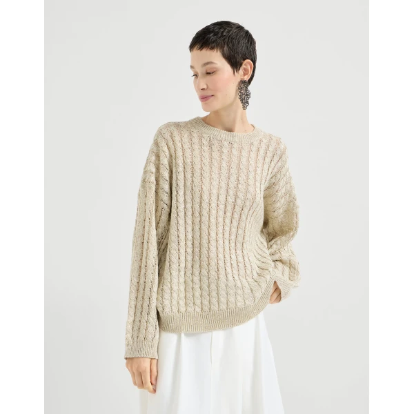 Brunello Cucinelli Dazzling Cable sweater in Beige, view 2