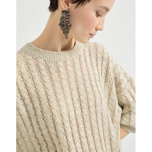 Brunello Cucinelli Dazzling Cable sweater in Beige, view 4