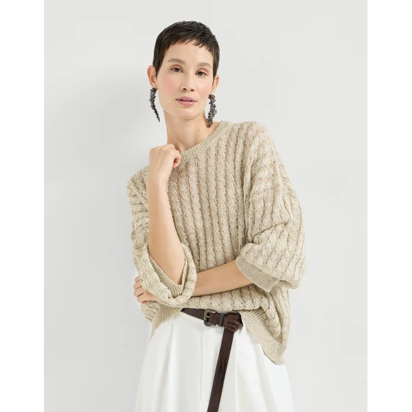 Brunello Cucinelli Dazzling Cable sweater in Beige, view 5