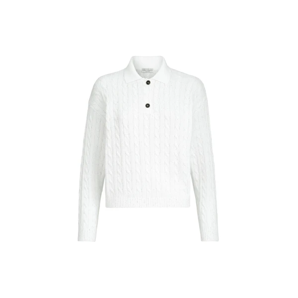 Brunello Cucinelli Dazzling Cables polo in White Knit