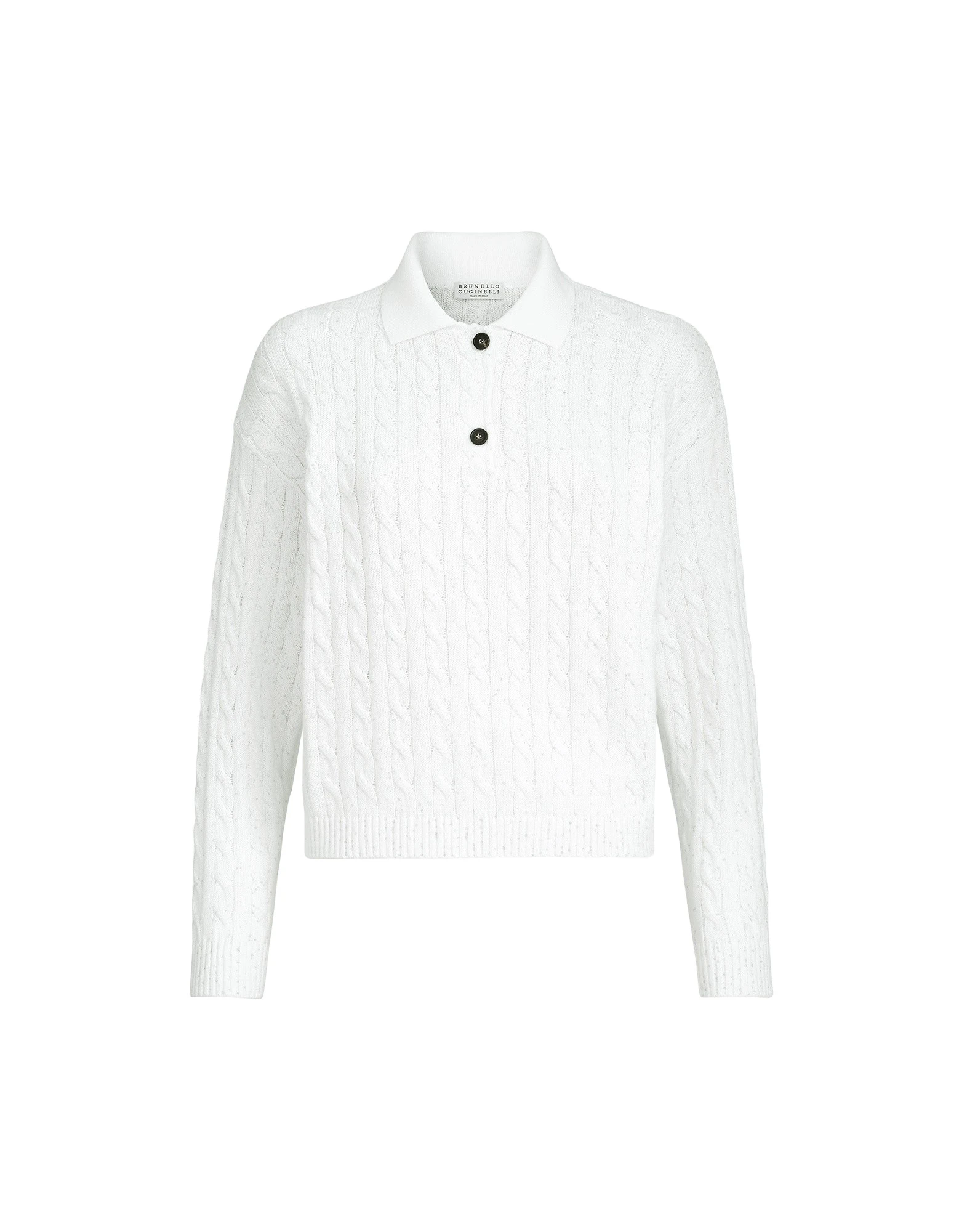 Brunello Cucinelli Dazzling Cables polo in White Knit