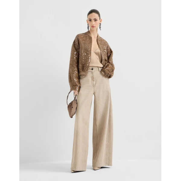 Brunello Cucinelli Dazzling Embroidery Bomber in Beige Jacket, view 6